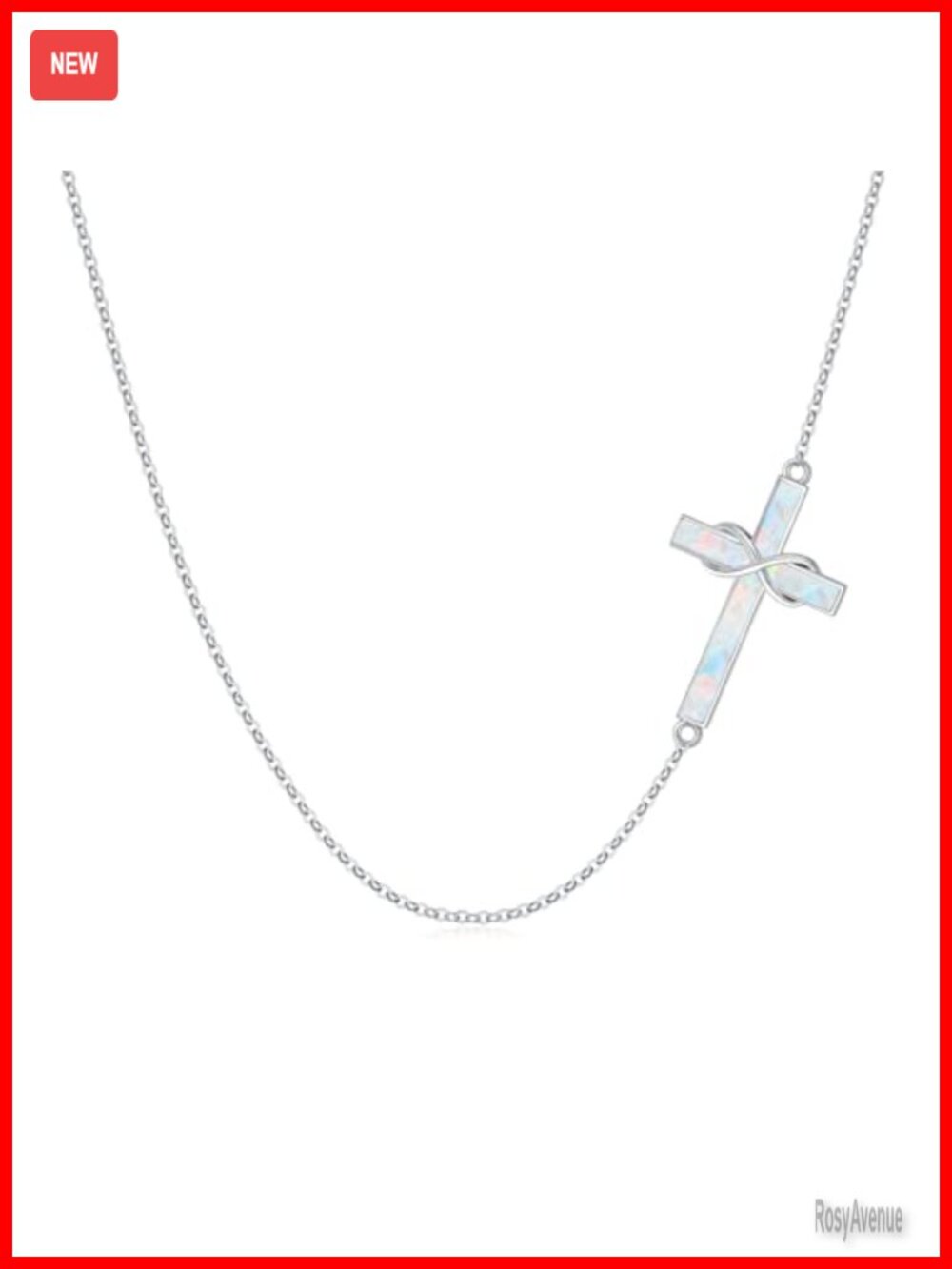 Sterling Silver Opal Sideways Cross Necklace 18 Inch Christian Baptism Gift
